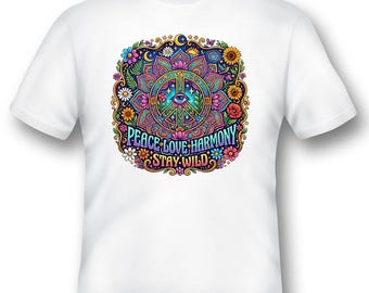 Peace love Harmony Stay Wild Hippie Tee schwarz oder weiß aus den 60er Jahren