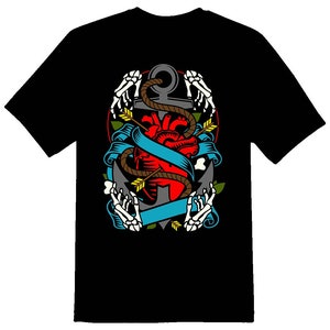 Heart and anchor skeleton tee shirt 08012016