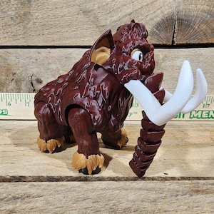 3D Printed multicolor Woolly Mammoth with moving legs, trunk, and tail