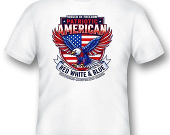 American Eagle Vateritisches T-Shirt: Rot, Weiß & Blau (Schwarz / Weiß)