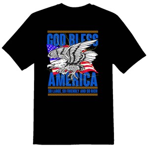 God bless America eagle and flag black or white tee shirt