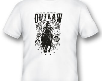 Wanted outlaw dead or alive wild west black or white tee.