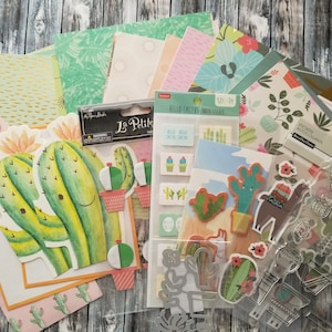 Juego de 45 piezas de cactus para álbum de recortes, sello de mezcla de cactus, adorno efímero, medios mixtos