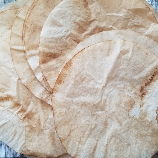 Coffee Dyed/Stained Hand Dyed Paper Coffee Filters Scrapbook Junk Journal Gift Wrap Art Craft Supplies Shabby Chic DIY Grungy Vintage