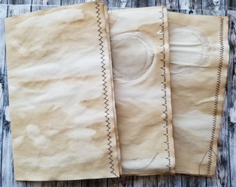 6 Coffee Dyed Vintage Style Decorative Edge Sewn Junk Journal Pages.
