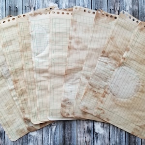 10 Sheets of Coffee Dyed Double Sided Ledger Paper. Coffee Stained Stationary Junk Journal Mixed Media Vintage Aged Style.