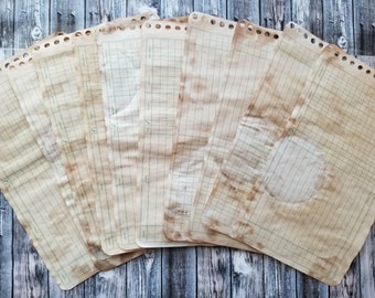 10 Sheets of Coffee Dyed Double Sided Ledger Paper. Coffee Stained Stationary Junk Journal Mixed Media Vintage Aged Style.