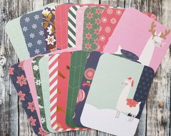 Pink Christmas Llama Journaling Cards: Scrapbooking Planner (Set of 18)
