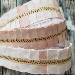 Avocado Dyed/Stained Paper Ruffles Sewn. Embellishments Shabby Grungy Trim Vintage Ephemera Mixed Media Scrapbooking Junk Journal