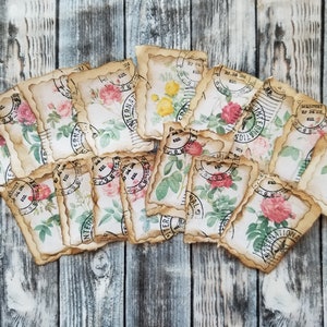 16 Faux Stamps Junk Journal Snippets/Clusters/ Verzierungen. Mixed Media Vintage Style Grungy Junk Journal Zubehör.