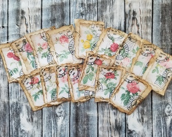 16 Faux Floral Stamps: Vintage Grungy Junk Journal Embellishments