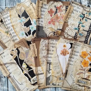 Tarjetas, lunares y adornos para diarios basura botánicos. Materiales para diarios basura de estilo vintage con técnica mixta.