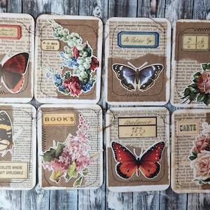 Tim Holtz Botanicals Junk Journal-kaarten/vlekken/versieringen. Mixed media vintage stijl grungy junk journal benodigdheden.