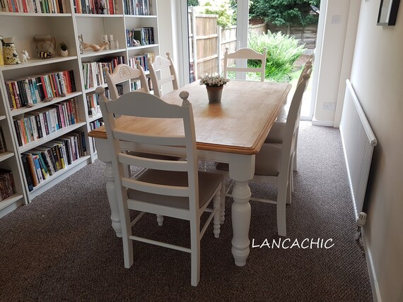 Stunning 6ft X 3ft Table And Chair Set White Grey Cream