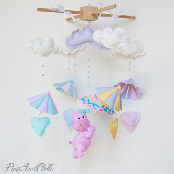 Pink Hippo Umbrellas Mobile Baby Girl Mobile Umbrellas Etsy
