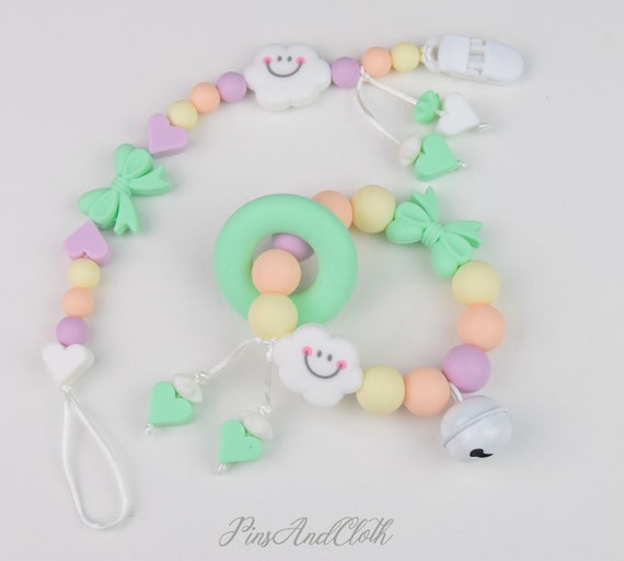Baby Teething Silicone Beads Elephant Garland Wooden Pacifier Clip Chain Rattles