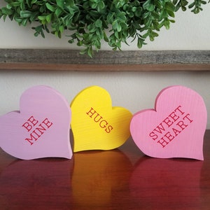 Valentine&#39;s Day Tiered Tray Decor, Conversation Hearts, Wood Candy Hearts, Tiered Tray Decor, Valentine&#39;s Day Decor, Farmhouse Valentine