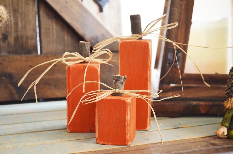 Wood Pumpkin Set Wood Pumpkins Fall Decor Thanksgiving image 0