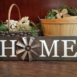 Home Sign with Windmill, Home Sign, Home Sign Wreath, Windmill, Farmhouse Sign, Farmhouse Decor, Rustic Decor, Rustic Sign, Wood Sign