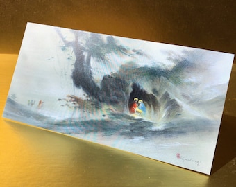 The Holy Grotto Christmas card is from an original watercolor c. 1963 by artist Tyrus Wong