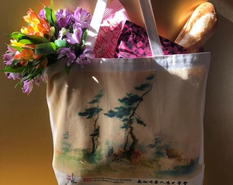 Tote bag printed with Tyrus Wong's 1960's landscape