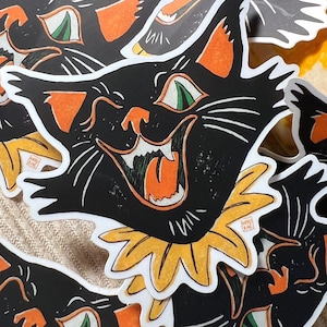 Retro Halloween Cat Sticker (Vinyl)