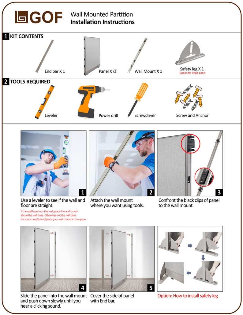 GOF Wall Mounted Office Partition, 72W X 60H / Office Panel, Room ...