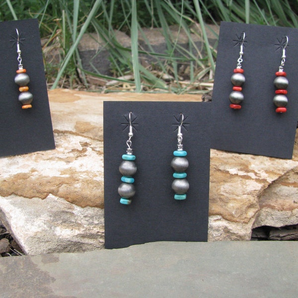 Navajo Pearl Earrings Turquoise, or Spiny Oyster Shell by Donavan Yazzie