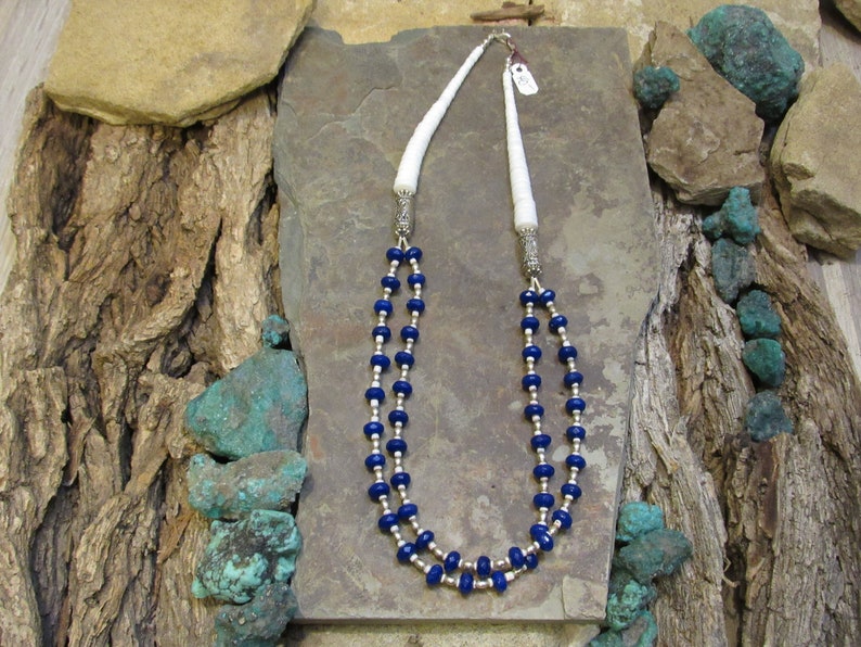 Navajo Made 2-Strand Apatite Clam Shell Necklace #229 by Donavan Yazzie