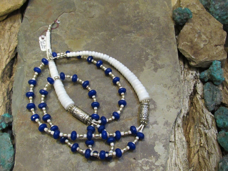 Navajo Made 2-Strand Apatite Clam Shell Necklace #229 by Donavan Yazzie