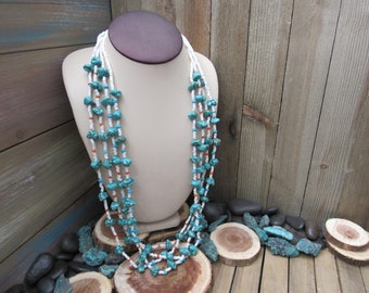 Navajo 4-Strand Turquoise & Sponge Coral Necklace #253