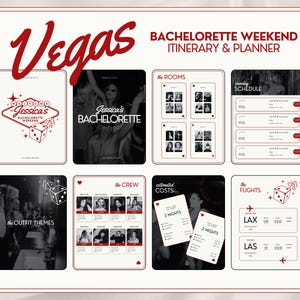 Itinerario de despedida de soltera en Las Vegas de más de 22 páginas • Plantilla de Canva editable • Digital o impreso • Horario, listas de equipaje, temas de atuendos y más