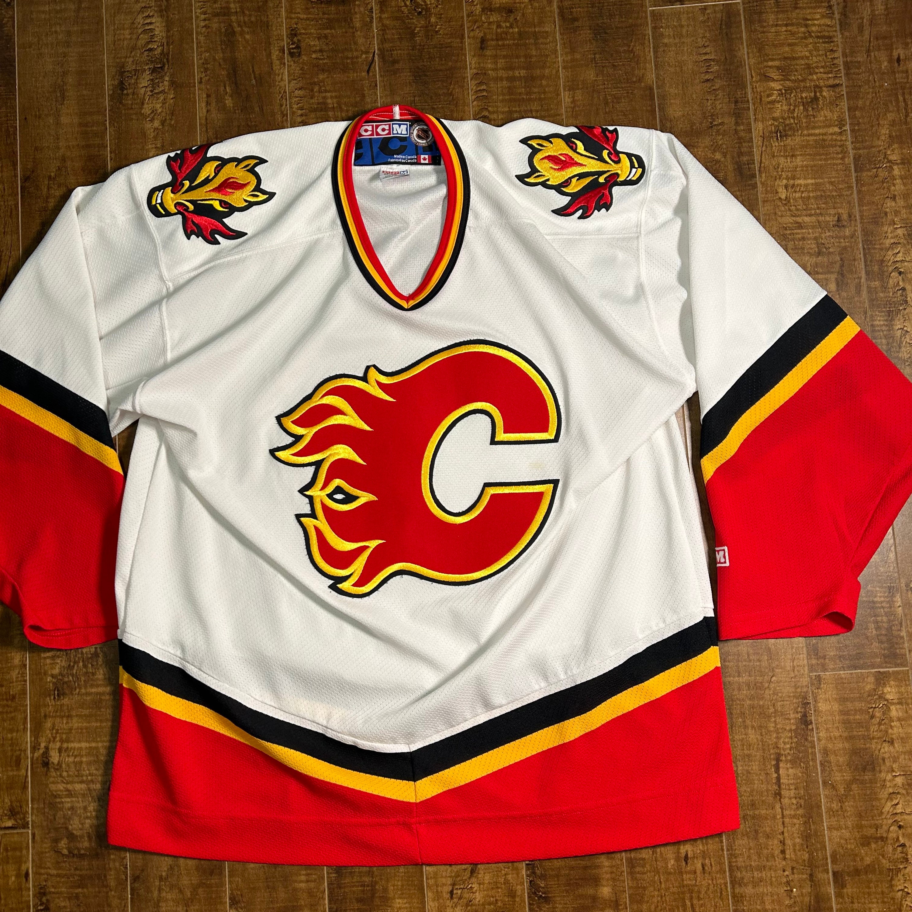 Calgary Flames jersey white Pro Player mens L fashion blasty retro NHL  proplayer