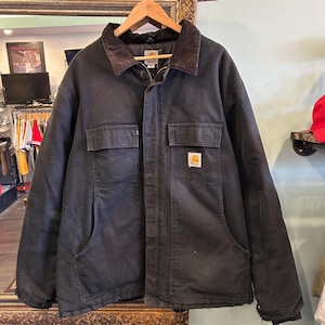 Vintage Carhartt Distressed Arctic Duck Jacke Schwarz Herren Größe 2XL selten