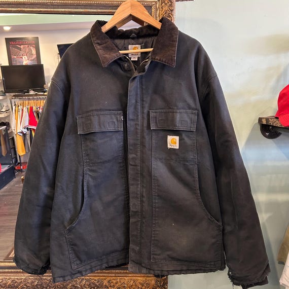 Vintage Black Carhartt Distressed Arctic Duck Jacket Black Mens