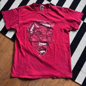Vintage Fashion Victim Handsome Devil Tshirt VTG 90s Single Stitch Devil Cartoon shirt Skater streetwear grunge Size Medium Red Tee 1995