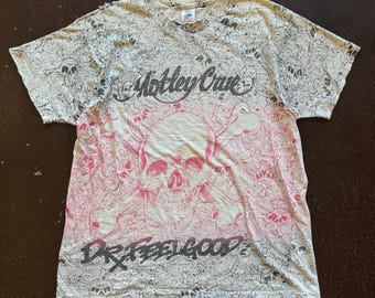 Camiseta vintage de la gira Dr. Feelgood de Mötley Crue de los 90, con estampado integral, talla XL desgastada