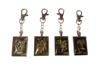 Handmade vintage orchid stamp keychains