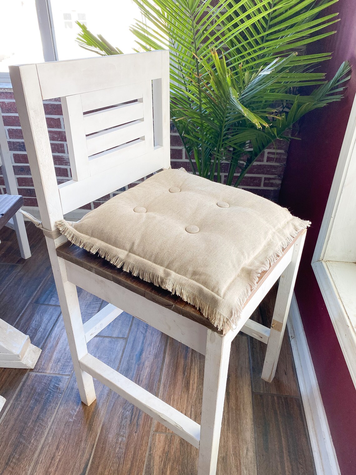 Dining Chair Cushion with Buttons Fringed Farmhouse Look Etsy