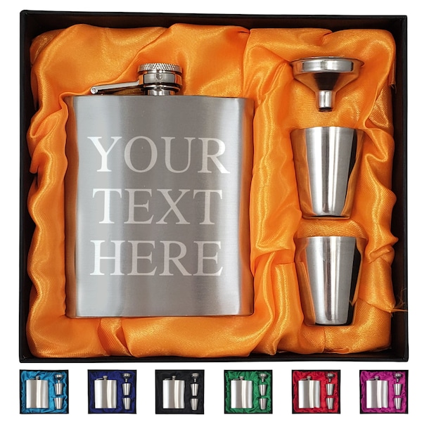 Custom Personalized Flask - 7 oz Flask Gift Set for Men, Groomsmen, Women - Laser Engraved, Up to 3 Lines of Text on Flask