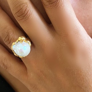 Barocker Perlenring, Statement-Ring, Designer-Ring, großer Perlenring, einzigartiger Süßwasserperlenring. Einzigartiger Perlenschmuck,