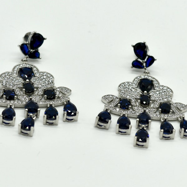 Sapphire Gemstone Chandelier Earrings, sapphire Drop Earring, Modern Earring, Luxe Chandelier