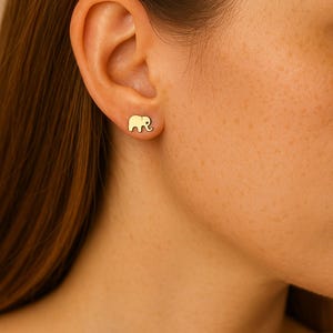 925 k sterling silver gold plated Trunk Elephant Stud Earrings, Baby Elephant Earrings, Tiny Elephant Stud Earring,
