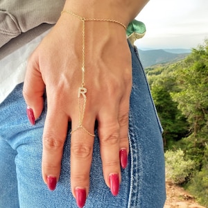 Pulsera de esclavo con nombre, pulsera de cadena de mano, pulsera de anillo de esclavo, pulsera de anillo de cadena de mano de circón, Cz