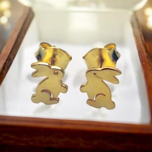 925k sterling silver gold plated bunny rabbit earrings. easter Jewelry.