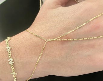 Name Slave Bracelet, Hand chain Bracelet, Slave Ring Bracelet, Zircon hand chain Ring Bracelet, Custom Hand Chain Diamond letter and Name