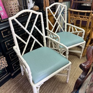 Set of Two Faux Bamboo Chippendale Arm Chairs