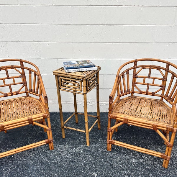 Vintage Bamboo Fretwork Accent Table Plant Stand