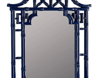 Hollywood Regency Navy Blue Pagode Chinoiserie Spiegel