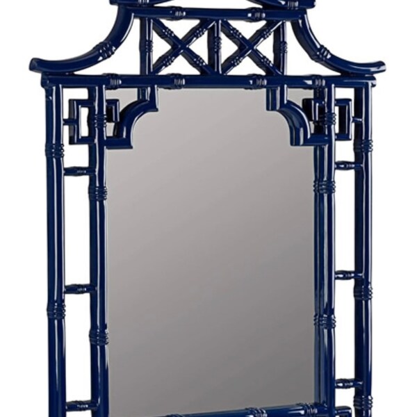 Hollywood Regency Navy Blue Pagoda Chinoiserie Mirror